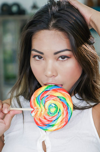 Asian Polly Pons Licks A Big Lollipop Before Takes Real Cock
