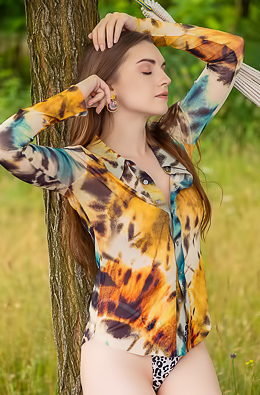 Monika May Seductive Beauty Unbuttons Her Shirt And Caresses Her Lovely Breasts