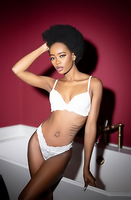 Alicia Sexy Ebony Strips Her White Lingerie
