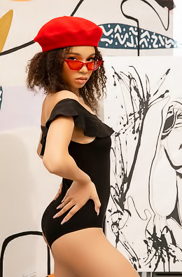 Lily Lilac Poses Nude Outdoors In A Red Beret And Black Bodysuit, Teasing With Sensual Slow-burn Artistry
