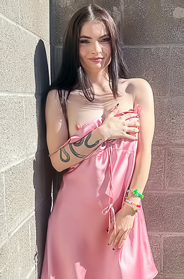 Vixen Hikes Her Pink Slip Dress Up And Plays With Herself On A Fallen Tree