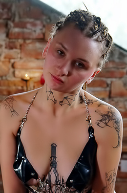 Lola Stone Bonds In Tight PVC Bra Unclips For Solo Dildo Play